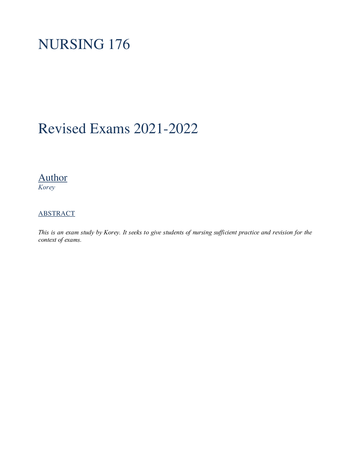 Preview of Exams revision 2022 NUR 176 Exam 2 Korey